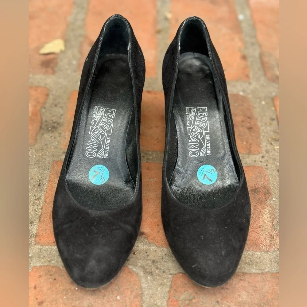 Salvatore Ferragamo Black Suede Pumps - size 7.5